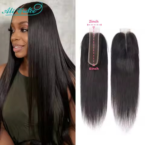 Ali Grace Straight Hair 2x6 Deep Parting Lace Closure Pre Plucked HD Transparent Lace 100% Remy Huma