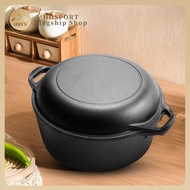 2 in 1 Cast Iron Dutch Oven with Skillet Lid Skillet Cookware Pan Set with Dual Handles for Bread Ba