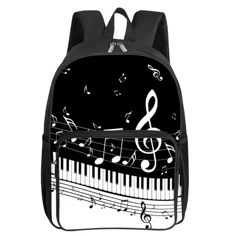 Musical Note Print Square Front Pocket Backpack Zipper Large Capacity for Boy/Girls Best Gift 3D Car