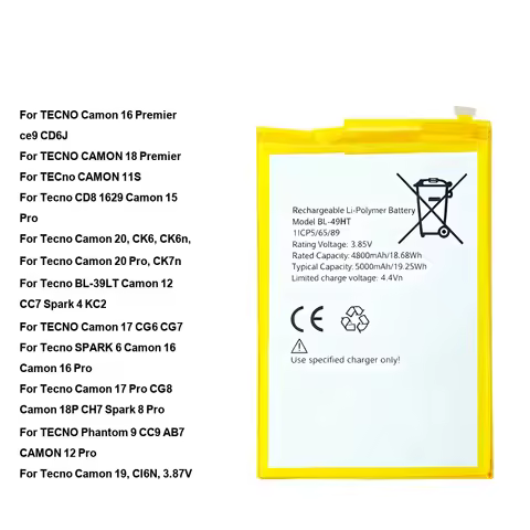Battery BL-39MT BL-49GT For Tecno BL-39LT CD8 Phantom 9 12 1629 Camon 11S 18P 3.87v 12 15 17 18 19 2