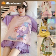 Baju Tidur Lengan Pendek Comel Wanita Set Piyama Wanita Pakaian Tidur Perempuan