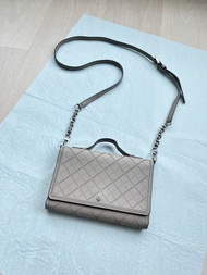 TORY BURCH Leather Wallet on Chain Crossbody Bag 大象灰真皮斜孭銀包