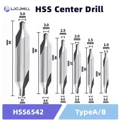 LOCO HSS Center Drill For Metal 6pcs A1 A2 A2.5 A3 A4 A5Drill Hole Centering Dril M35 6542 Centering