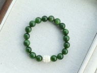 9mm天然和田玉 /和闐玉-碧玉. 猛獁象牙並蒂蓮設計單圈手持手串