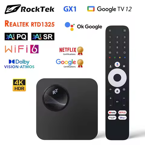 RockTek GX1 UHD Google TV Box Netflix Google Certified 4GB 32G Realtek1325 Support Dolby Atmos Visio