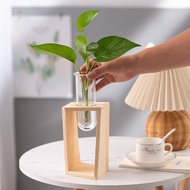 ST-⛵Simple Nordic Hydroponics Green Plant Test Tube Wooden Rack Water-Raised Flower Arrangement Wooden Table Top Glass00