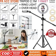 Overhead Stick Tripod HP + Tripod 2.1 Meter lampu Ring Light 1 Paket LENGKAP