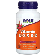【現貨】NOW 維D3 & K2維他命120粒Vitamin D-3 & K-2搭氨糖軟骨素效果更好
