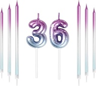 Mciskin 36th Birthday Number Candles Decorations Colourful 36 Candles with Pink Purple Long Candles 