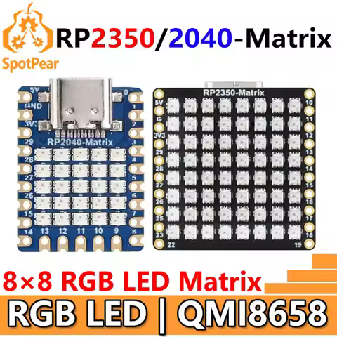 Raspberry Pi Pico 2 RP2350-Matrix Development Board 8×8 RGB LED Matrix QMI8658 6-Axis Sensor RP2040-