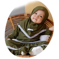 Newborn army baby dress with lace ruffles, two 0-3 years old, crinkle airflow hijab set