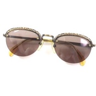 品相極佳：Jean-Paul Gaultier 56-3175 復古款金色淨CLEAR黃色半框太陽眼鏡，日本製造，鏡框上刻有品牌標誌。