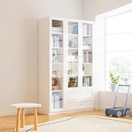 Bookcase with Bookshelf Solid Wood Floor Rack Locker Stand Cabinet Combination Glass Door Living Roo