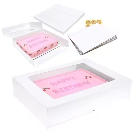 Pack 19x14x4 Inch AutoPopup Large Rectangle Cake Boxes with Thick Cake Boards, Half Sheet Bakery Box