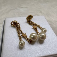 迪奧Dior鏈條吊飾珍珠 耳環 金色