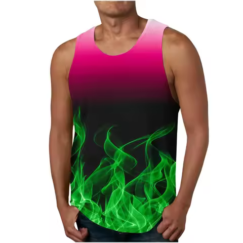 New Men Tank Top Flame 3D Printed Sleeveless Vest Men Women Harajuku Y2k Streetwear GYM T Shirt Quic