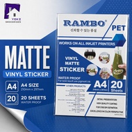 20pcs RAMBO PET Vinyl Sticker Matte A4 Waterproof Self Adhesive Decal Label Inkjet Printer Made KR