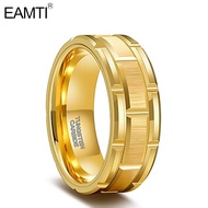 EAMTI 8mm Tungsten Carbide Rings for Men Gold Brick Pattern Grooved Brushed Wedding Band Comfort Fit