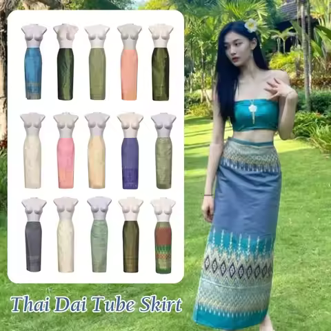 Women's Bohemian Print/solid Elastic Waist Long Maxi Skirt Thai Traditional Long Skirt Photo Dance P
