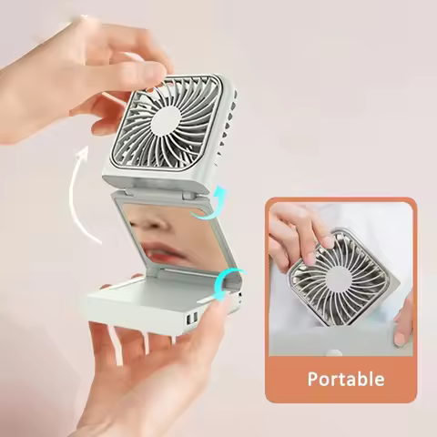 Mini Folding Hanging Neck Fan Foldable Neck Hanging Fan With Mirror 3 Speed Personal Neck Fan For Ou
