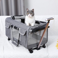 Trolley Pet Backpack Dog Cat Carrier with 4 Wheels Multi-Function Pet Backpack Grey Breathable Pet C