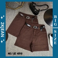 Women's plain brown jean shorts, big size 55-85kg, QC products, high-waisted plain shorts QC4010 2KJ