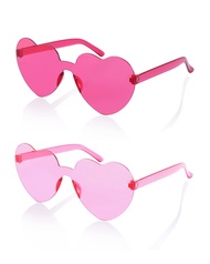 FEISEDY 2 Pack Rimless Heart Shaped Sunglasses Party Glasses Disco One Piece Transparent Trendy Love