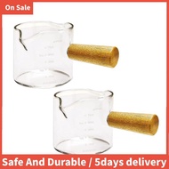 2Pcs Double Spouts Espresso Shot Glasses Measuring Glass Espresso Cups Cookware with Wood Handle for