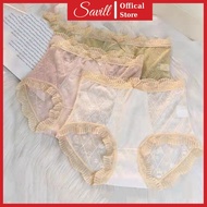 Soft High-Waisted Women'S Panties, Lace Bottom Underwear With Lace, Subtle Cat Rental SAVILL L096