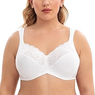 Women's Full Coverage Floral Lace Underwire No Padding Minimiser Bra, White, 48DDD