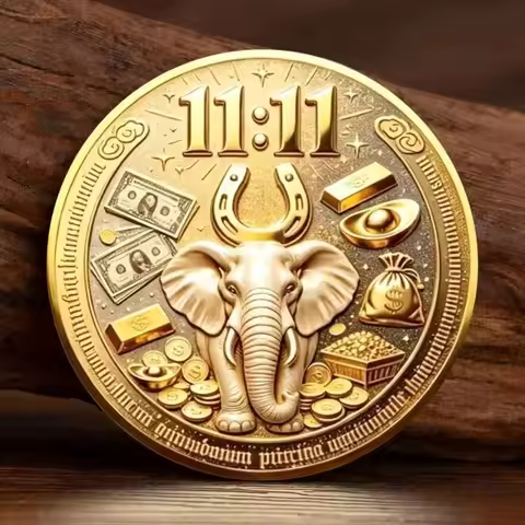 2D Flat Wealth Symbol Golden Plated Commemorative Coin Wealth Abundance Buddha Elephant Souvenir Coi
