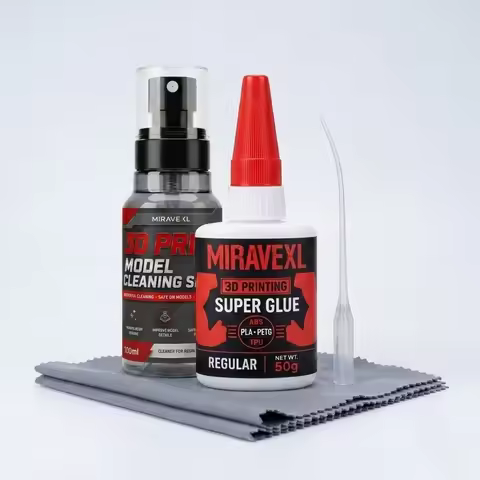Miravexl 3D Printer Finishing Kit: 50g Strong Super Glue for All Filaments, 100ml Model Cleaning Spr