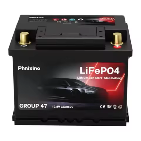 12V Lithium Car Battery 47 H5 Size LiFePO4 512WH 600CCA for Car Start Stop Red Dimensions 9.6 L x 6.
