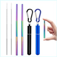 Reusable 3-Section Metal Straw, Collapsible, Stainless Steel, With Case, Drinking Straw, Portable, Retractable