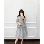 DRESS SATIN VELVET MIX BRUKAT TILE MUTIARA / DRESS NATAL / GAUN PESTA MEWAH / DRESS NOELA KONDANGAN