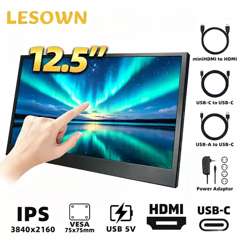 LESOWN 12.5" 2.5K Portable LCD Monitor MiniHDMI Type‑C Built‑in Speaker VESA75 Aluminum Alloy Extern