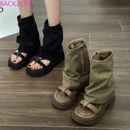 BACK2LIFE Denim Short Boots, Y2K Cool Soft Leather Open Toe Boots, New Design Gladiator Street Style