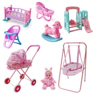Toy Girl Doll Stroller Toy Baby Handcart Baby Pretend Play Toy Cradle Swing Bed