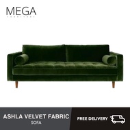 [Bulky] Ashla L-Shape Green Velvet 3 Seater Fabric Sofa