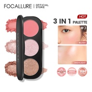 FOCALLURE 3 Colors Blush & Highlighter Palette Face Highlighter Powder