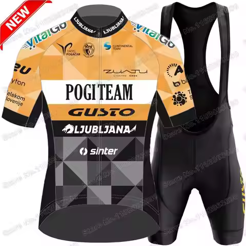 2025 Pogi Team Gusto Ljubljana Cycling Jersey Set Summer Cycling Clothing Men Short Sleeve Kit Road 