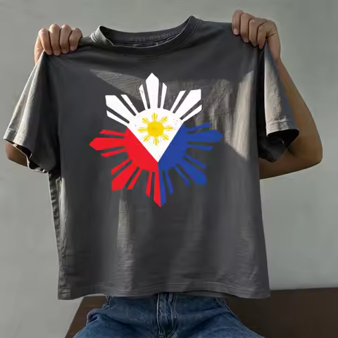 Filipino Sun Flag Retro Distressed Pinoy Symbol Print Men Clothes Men Casual Tops Gift for Philippin