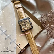[Original] Alexandre Christie 3030 BFRGRLO Multifunction Women Watch with Yellow Brown dial and Leather Strap