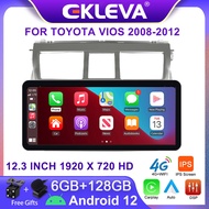 EKLEVA 12.3 "IPS DSP 2 Din Android 14วิทยุอัตโนมัติสำหรับโตโยต้า VIOS 2008-2012รถยนต์เครื่องเล่นภาพเ