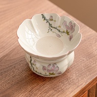 Magnolia Flower Hand-Painted Ceramic Tea Drain Tea Filter High-Value Tea Filter Office Tea Set Tea F