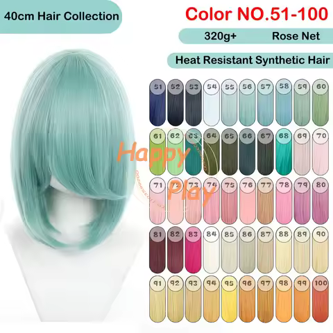 Synthetic 149 Color NO.51-100 320g+ 40cm Anime Cosplay Wig Pink Golden Green Purple Blue Upgrade Thi