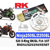 RK Sprocket Set Kawasaki Ninja 250 SL Z250SL 520 KRX X-Ring Black / Gold Chain RK520 XRING Rantai Hitam Emas Ninja250SL