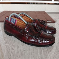 GH BASS Grammer USA Brand Vintage Kiltie Tassel Loafer Pantofel Slip On Red Burgundy Maroon Leather 