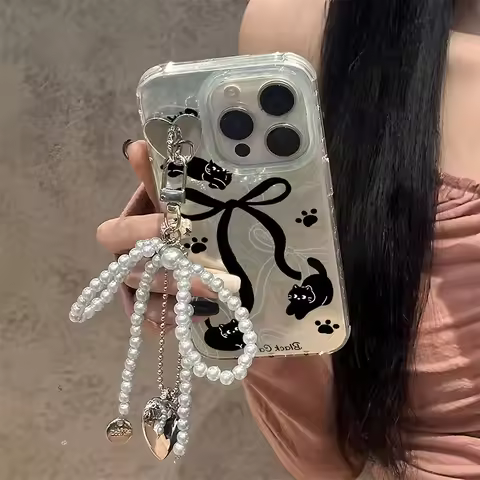 Bowknot Kitty Pearl Pendant Case For Realme Note 70 70T 15 13 12 14 Pro Plus 11 C73 C33 C21 C20 C11 