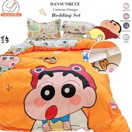 Washed Cotton Bedsheet Set 床单四件套 Crayon Shinchan Quilt Cover Set Soft Cute Cartoon Single Queen Size